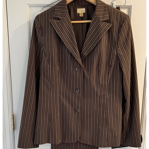 Caslon Brown Pinstripe Pant Suit – Jacket 14 / Pants 16 - Picture 1 of 16